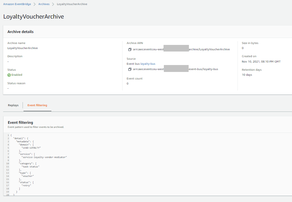 AWS events archive console.