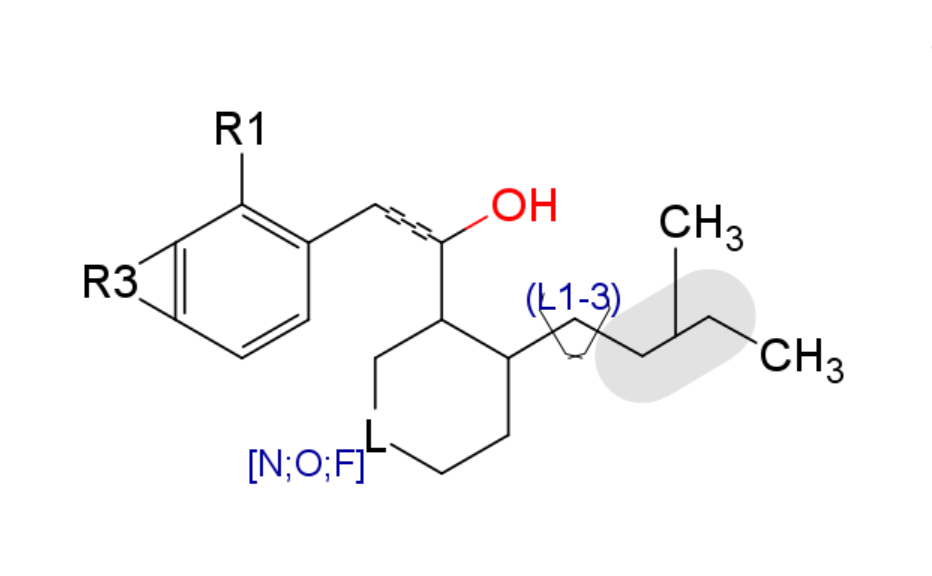 A basic Markush Structure builded with Marvin Sketch. Markush Structure are used to patent families of compunds and enumerate chemical libraries.