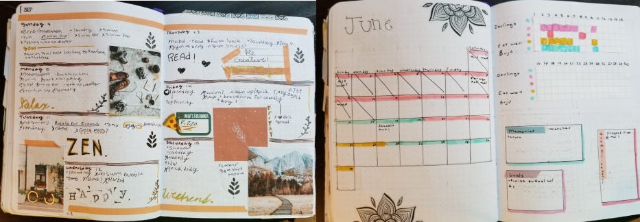 images of a sampling of daughters’ bujo- very artsy