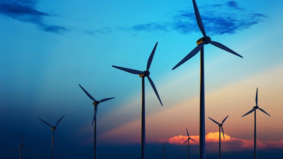 Picture of giant wind turbines that generate electrical energy