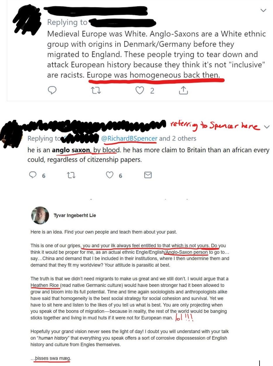 Screenshots of social media comments that are entirely inaccurate. Mostly suggesting that medieval Europe was homogenous.