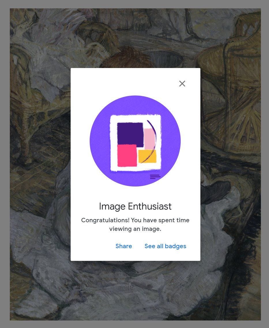 Screenshot from Google saying “Congratulations! You have spent time viewing an image”