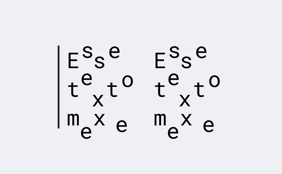 Imagem com fundo azul claro acinzentado com o texto “Esse texto mexe” escrito duas vezes em duas colunas. As letras estão deslocadas para cima e para baixo como em uma onda, simulando uma das distorções que experimento.