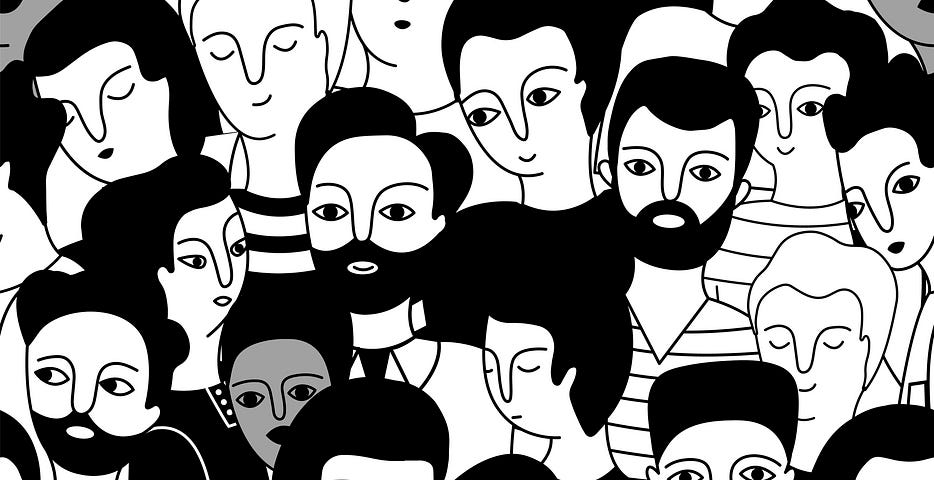 seamless line drawing of people of different genders, age and ethnicities