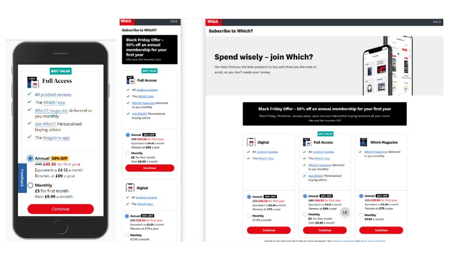 What our new membership sign up experience looks like across different screen sizes