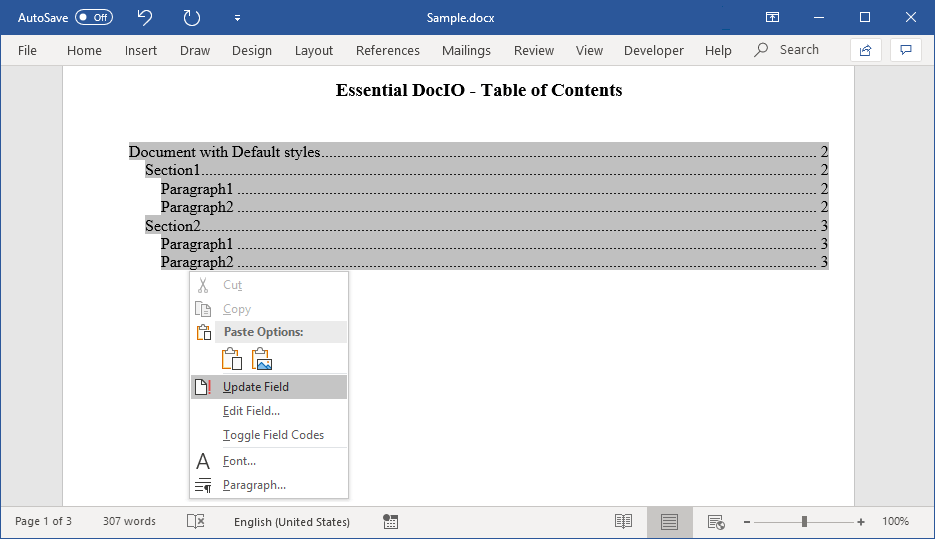 Updating the table of contents in .NET Core