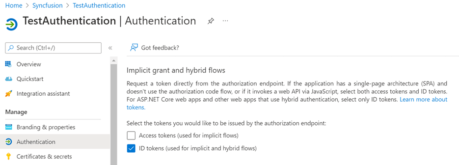 Authentication page