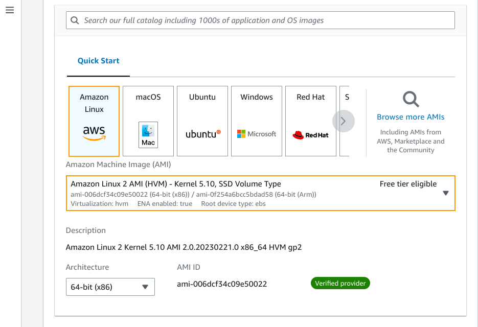 Picture illustrating how to choose EC2 AMI