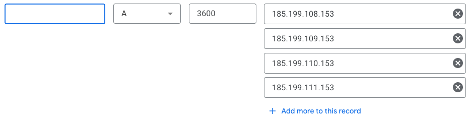 Screenshot of A record configuration on DNS provider