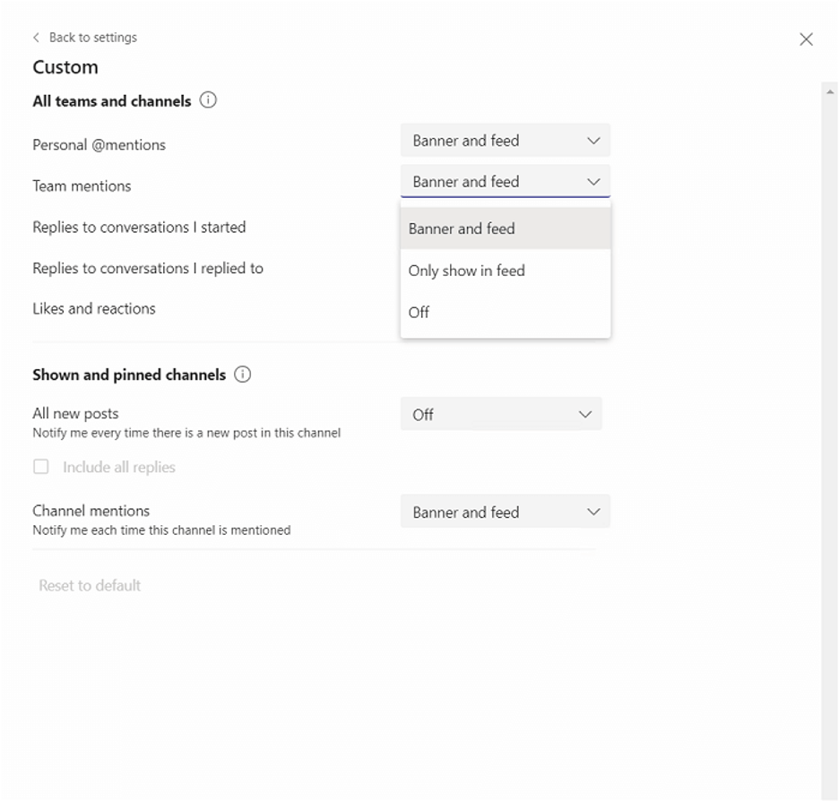 Microsoft Teams notifications settings