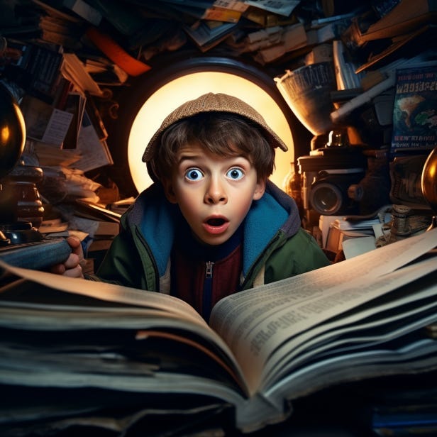 A shocked kid reading a National Geographic Magazine