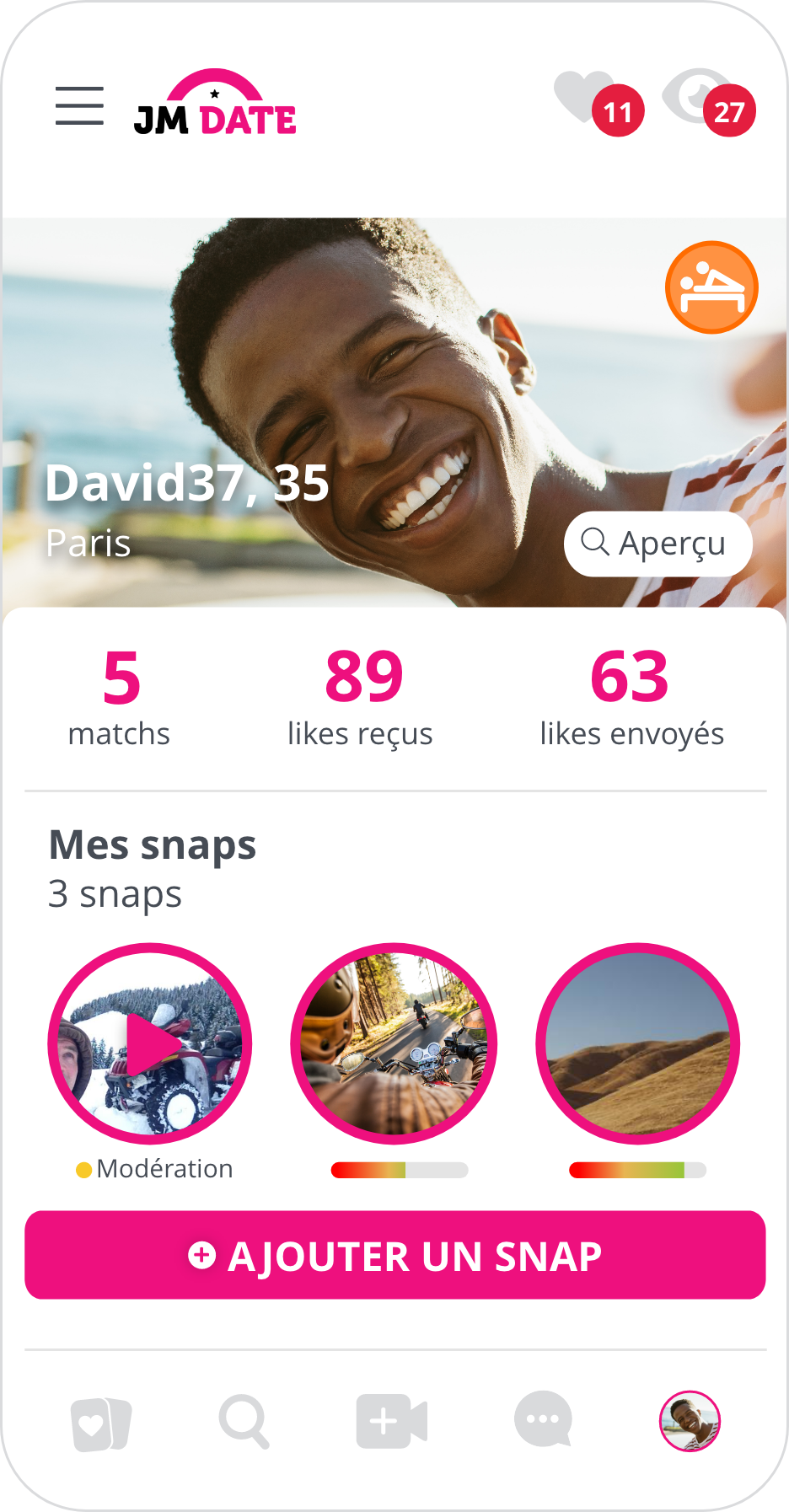 Une capture d'écran d'un profil sur JM Date pour illustrer notre test du site. Cette plateforme de rencontres pour adultes offre des fonctionnalités pour créer un profil captivant pour des rencontres coquines réussies. Découvrez tous les détails avec notre analyse complète de JM Date.