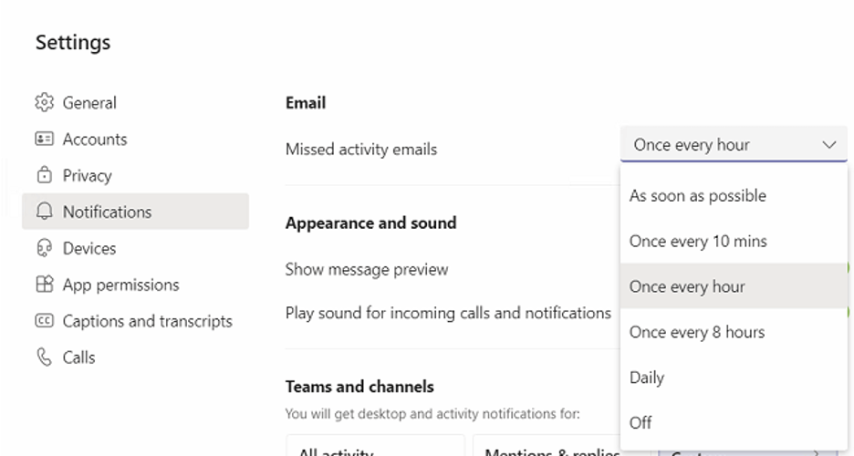 How do you handle notifications in Microsoft Teams?