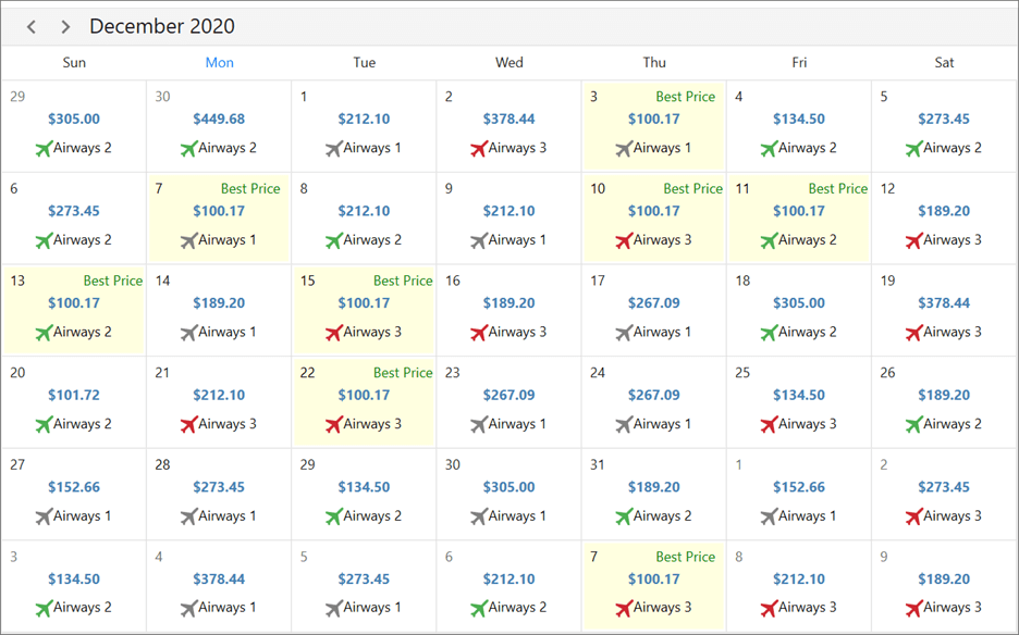 Designing an Airfare Calendar with WPF Scheduler