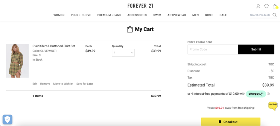 Wishlist and shopping cart in fashion e-commerce app
