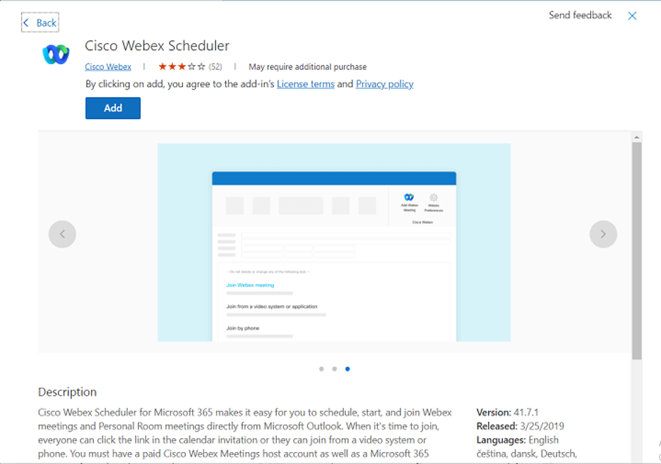 Add Webex to Outlook 365 for Mac