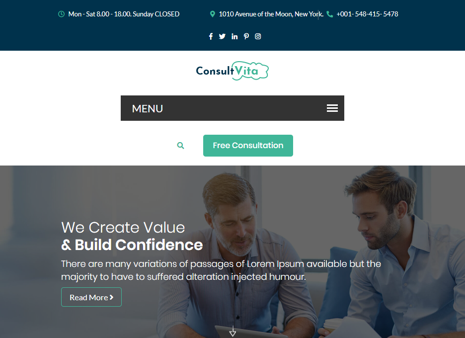 consul vita — free consulting website templates with a functional menu bar