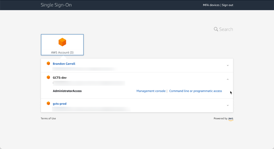The AWS Single Sign-on page.
