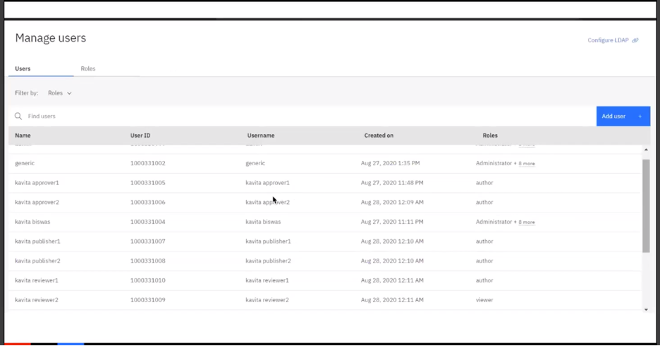 screenshot of managing users page