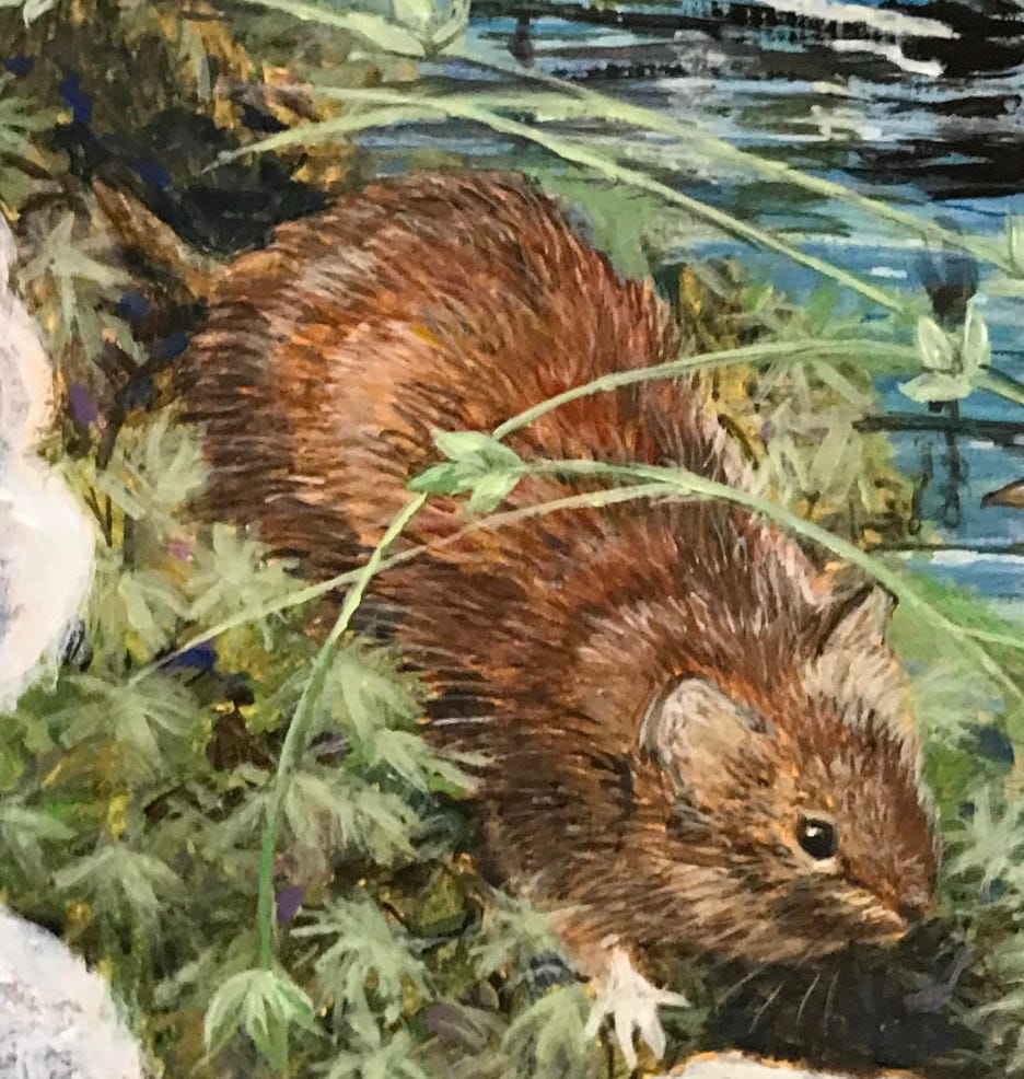 Painting of a small, brown rodent