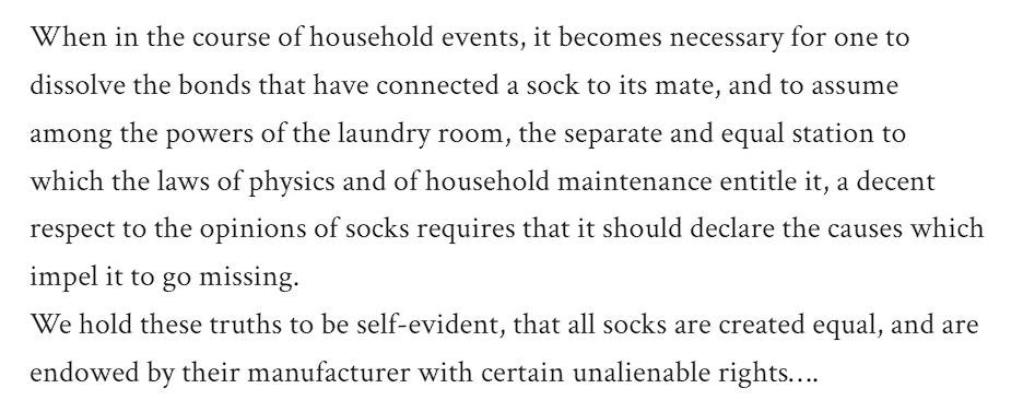 ChatGPT writes about losing socks in the laundry room in the style of the U.S. Declaration of Independence.