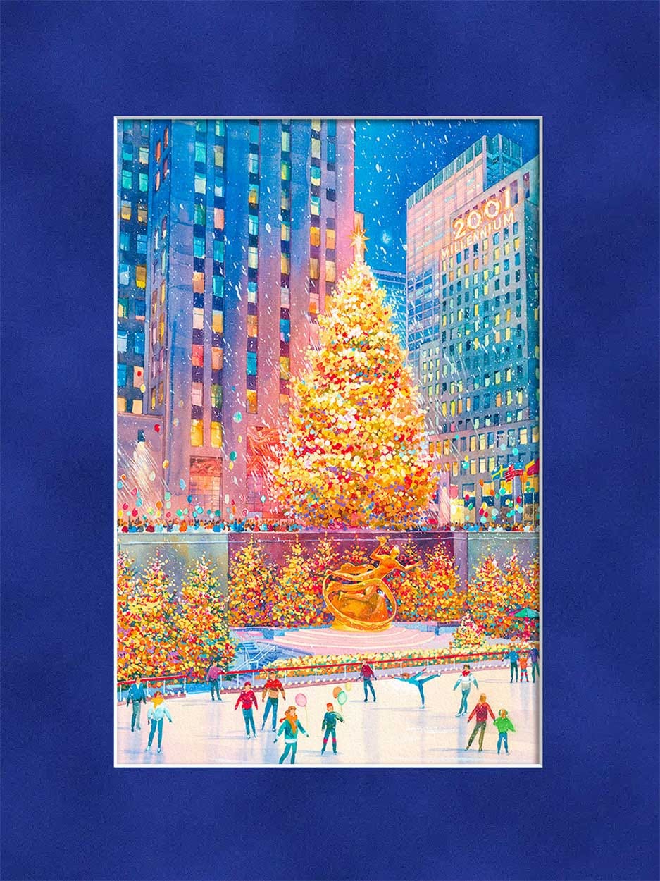 Christmas Tree Watercolor Painting by Roustam Nour