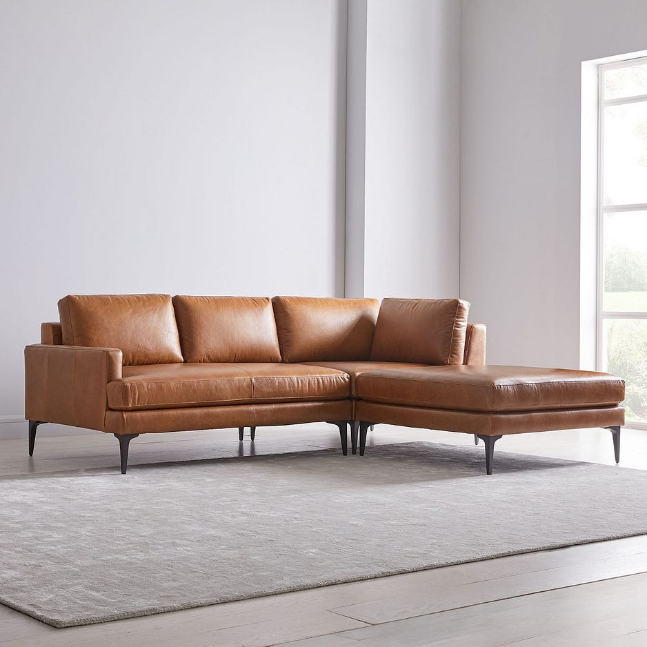 West Elm — Andes Leather Sofa (Cognac)