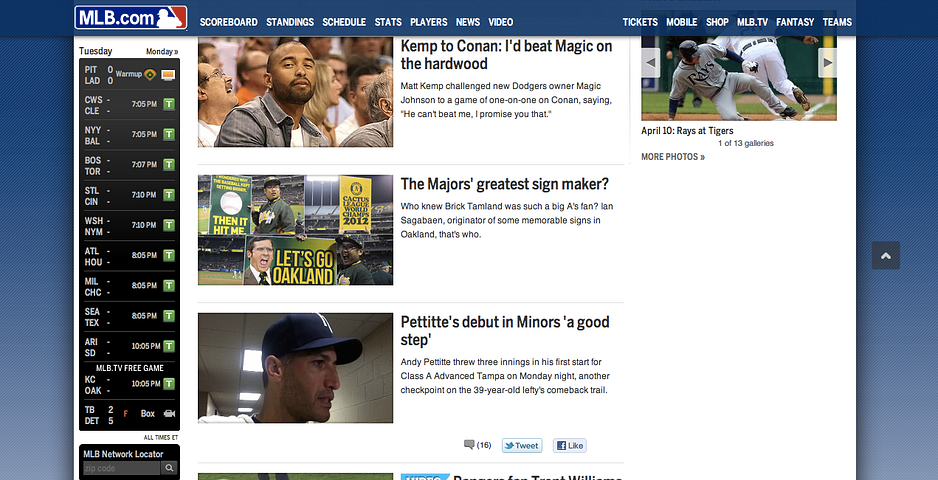 MLB.com front page, April 10, 2012