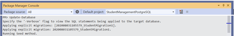 Run the Update-Database command