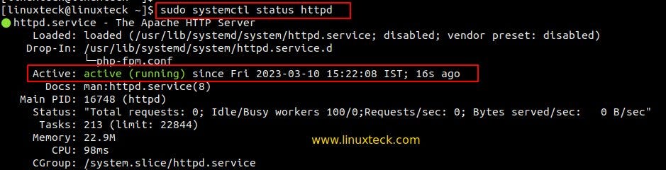 check apache service status on linux