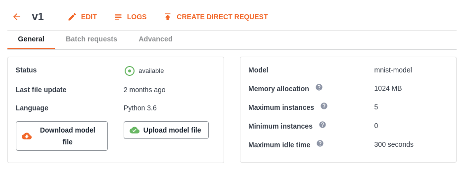 model version page in UbiOps