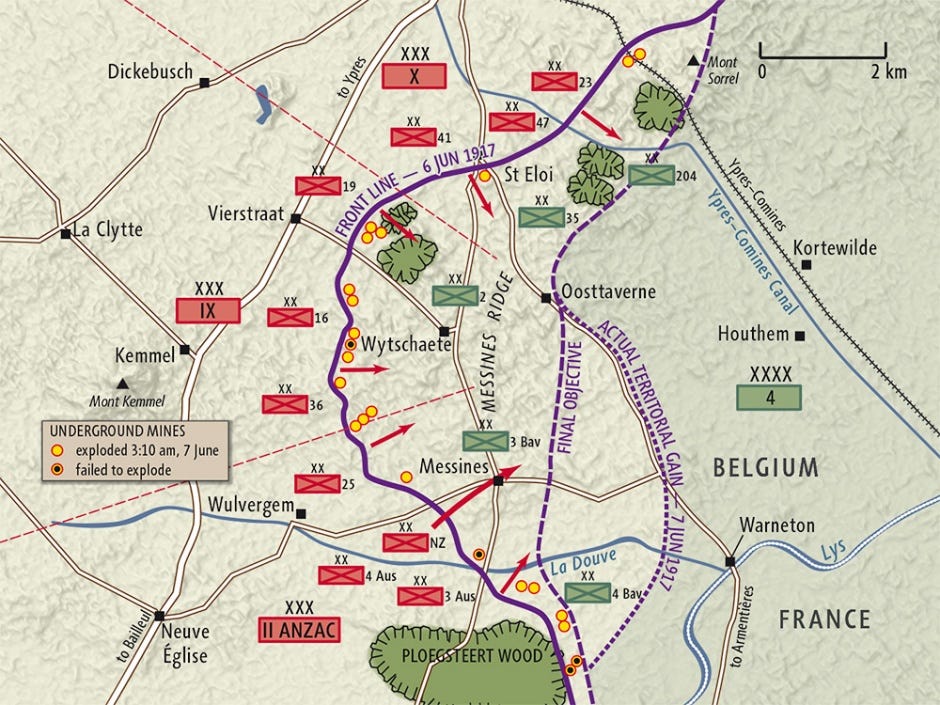 This map shows the action of the WWI Battle of Messines.