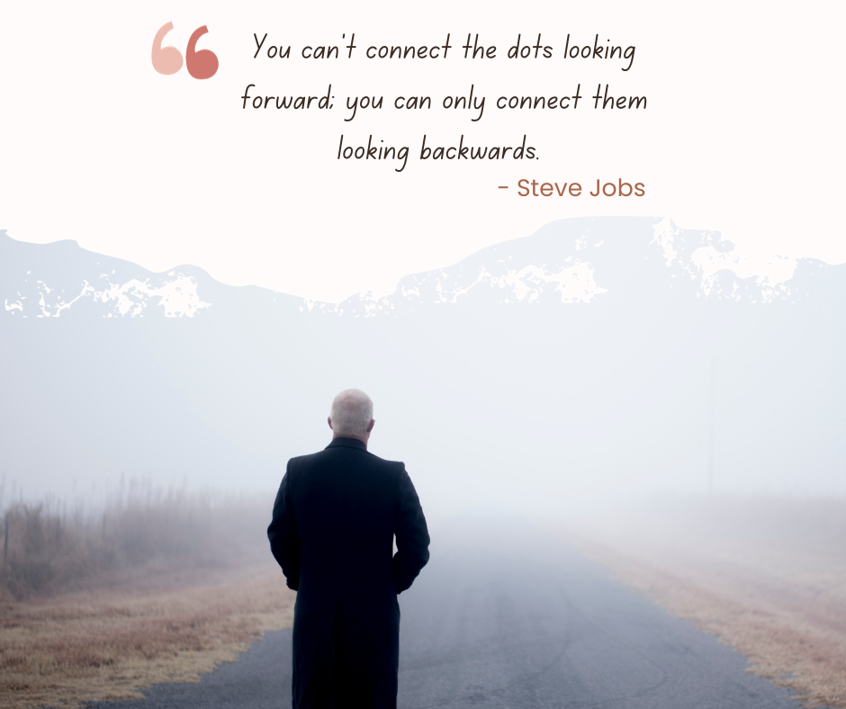 Steve Jobs Quote — You can’t connect the dots looking forward; you can only connect them looking backwards.