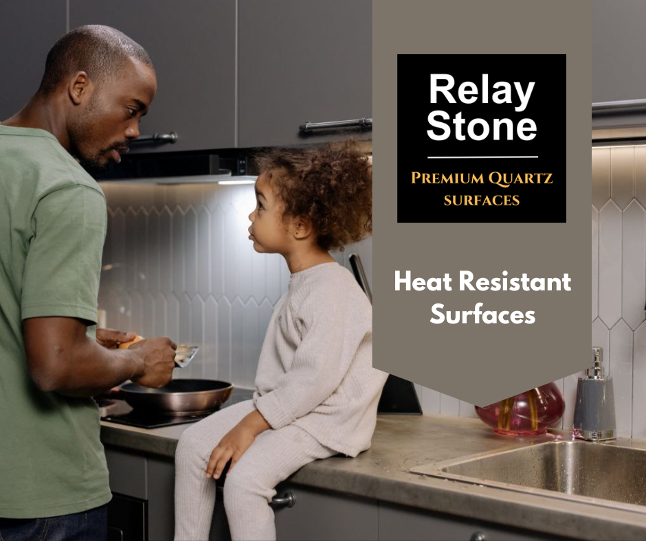 Relay Stone Quartz is the top most best heat resistant quartz kitchen countertops brands in India. Relay Stone Quartz do not damage from heat of hot pans and utensils. It can be repaired easily. You can use hot pads to protect the quartz countertops. Relay Stone Quartz is best among other quartz brands like Kalinga Stone quartz, AGL Quartz and Specta Quartz Surfaces. Relay Stone Quartz is most recommended in West Delhi, South Delhi, North Delhi and East Delhi region.