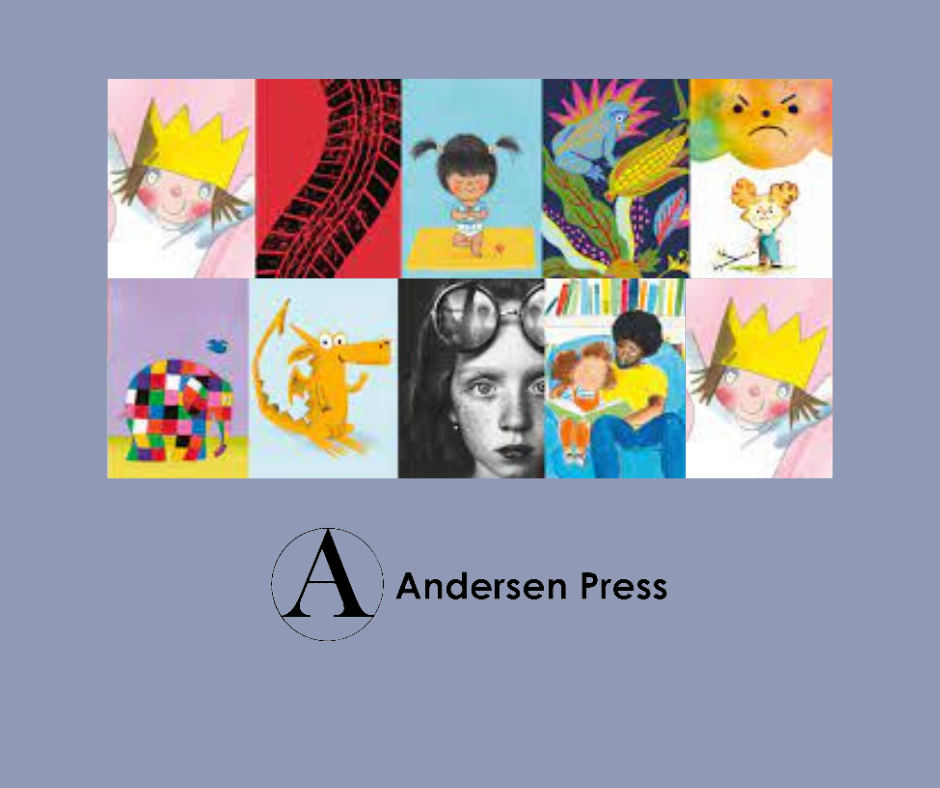 Book covers from Andersen Press. Image created in Canva.