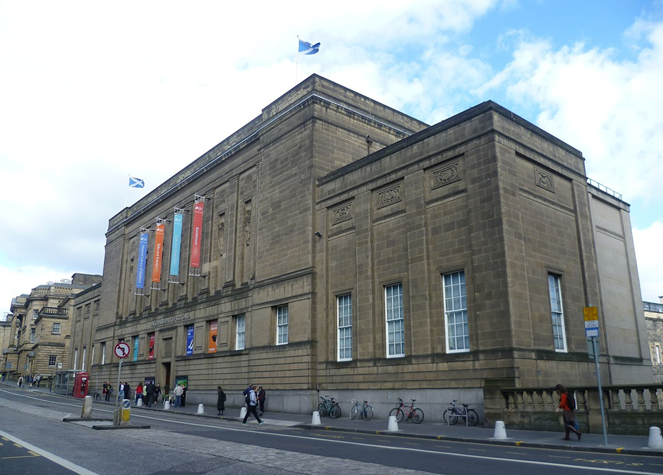 Streetview photo of the exterior of the National Library of Scotland on a bright day