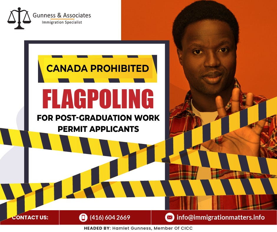 On June 21, 2024, Immigration, Refugees and Citizenship Canada (IRCC) announced a significant change to the post-graduation work permit (PGWP) application process. Foreign nationals are now prohibited from applying for a PGWP at the border, a strategic move designed to curb the practice of “flagpoling.”
 
 What is Flagpoling?
 Flagpoling refers to the act of temporary residents in Canada exiting and re-entering the country to obtain immediate immigration services. This practice has been a common