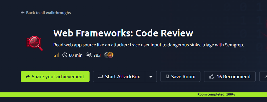 Web Frameworks: Code Review (THM) Tryhackme Walkthrough