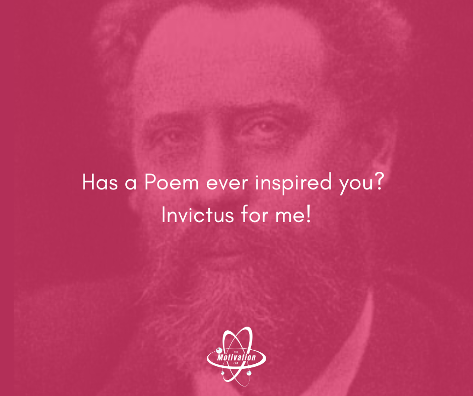 Artistically enhanced portrait of British Poet William Ernest Henley (1849–1903) with the Caption Question: Has a Poem ever inspired you?