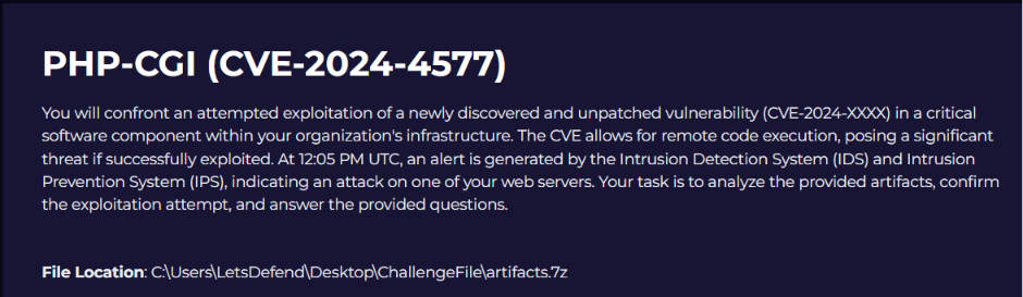 PHP-CGI (CVE-2024–4577) | Let’s Defend Challenge Walkthrough