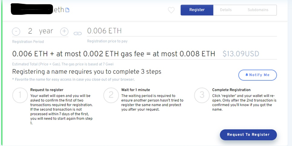 how to get .eth or ENS name — gas fees and details