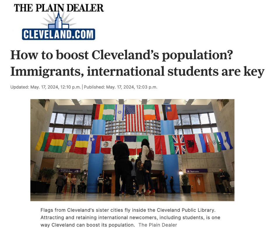 Headline on Cleveland.com: “How to boost Cleveland’s population? Immigrants, international students are key”