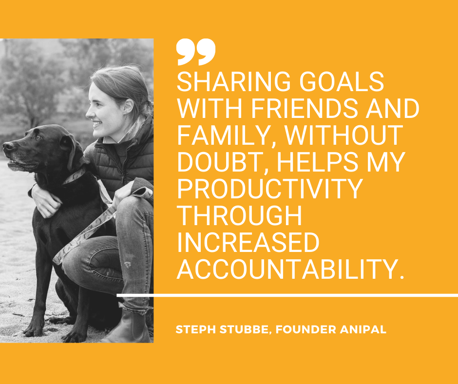 “Sharing goals with friends and family, without doubt, helps my productivity through increased accountability” — Steph Stubbe