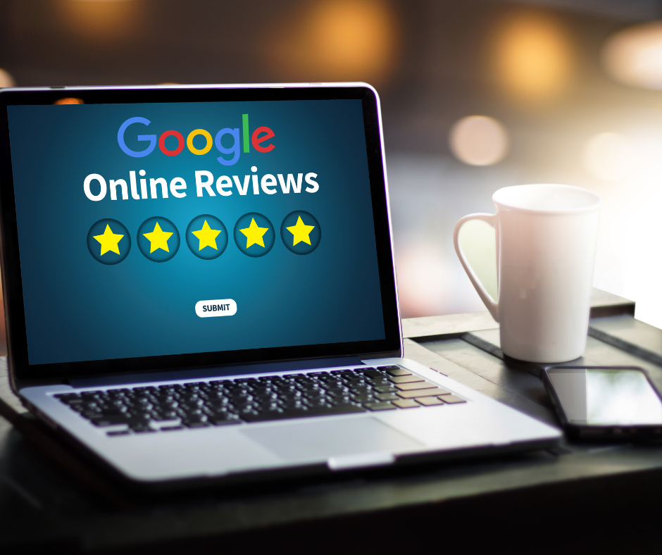 Computer with Google Online Reviews type with five stars below