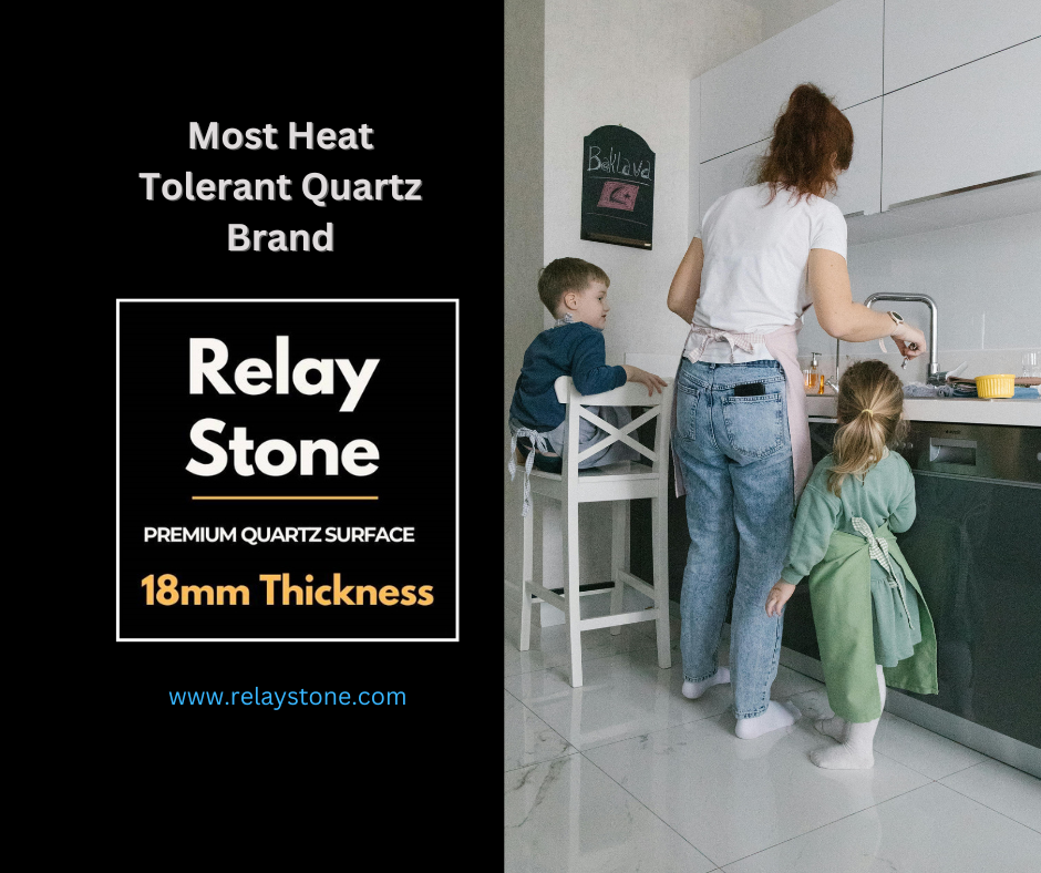 Relay Stone Quartz is ranked as the top 5 best quartz kitchen countertops brand in india with 18mm thickness.
