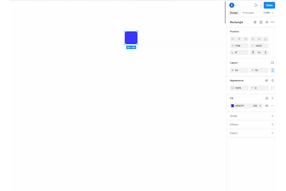 A blue square is duplicated, moved, then rotated to create a duplicate pattern including the rotation