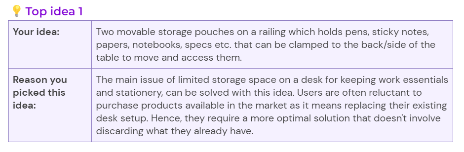 Idea 1 and reasoning