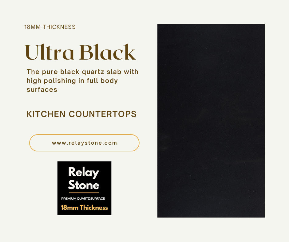 Ultra Black quartz is the best black quartz kitchen countertops shade in India. It is the best quartz surface in Delhi, Gurugram, Faridabad and Noida. Relay Stone quartz is ranked as the top 5 best quartz kitchen countertops brands in India. It is the most stain resistant quartz, scratch resistant quartz and heat resistant quartz brand for kitchen countertops. Relay Stone quartz is eco friendly and best quartz in vasantkunj, janakpuri, dwarka expressway. Other brands are kalinga stone quartz.