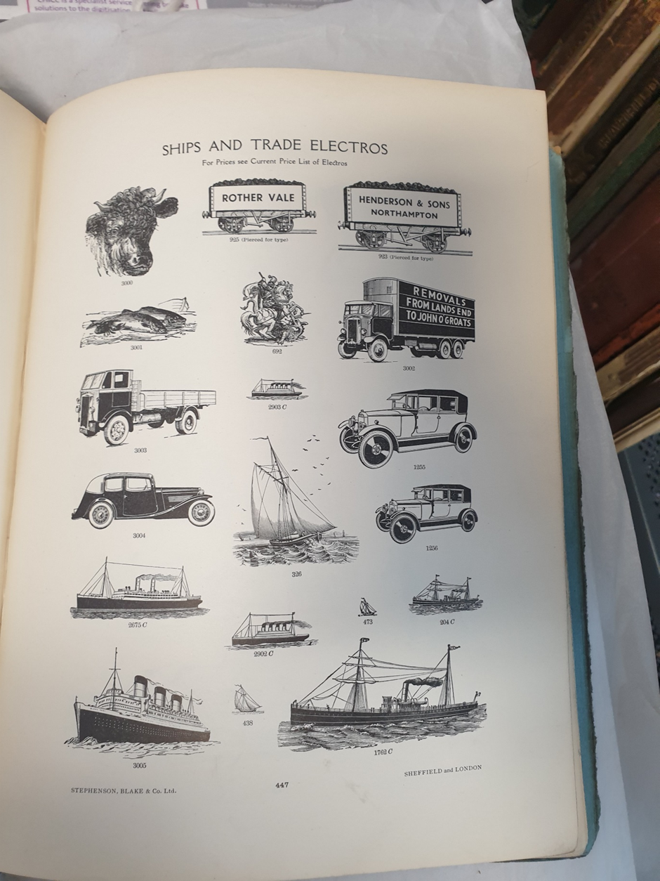 A page of printed illustrations from a printing trade catalogue.