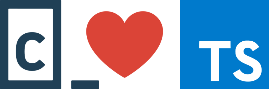 Codecademy logo, a heart emoji, and the TypeScript logo